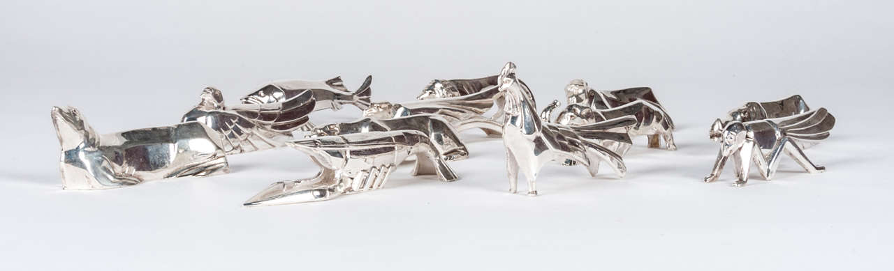 Boxed Set of 12 Art Deco Silver Plated Animal Knife Rests ca. 1930 In Good Condition For Sale In Stratford Upon Avon, GB