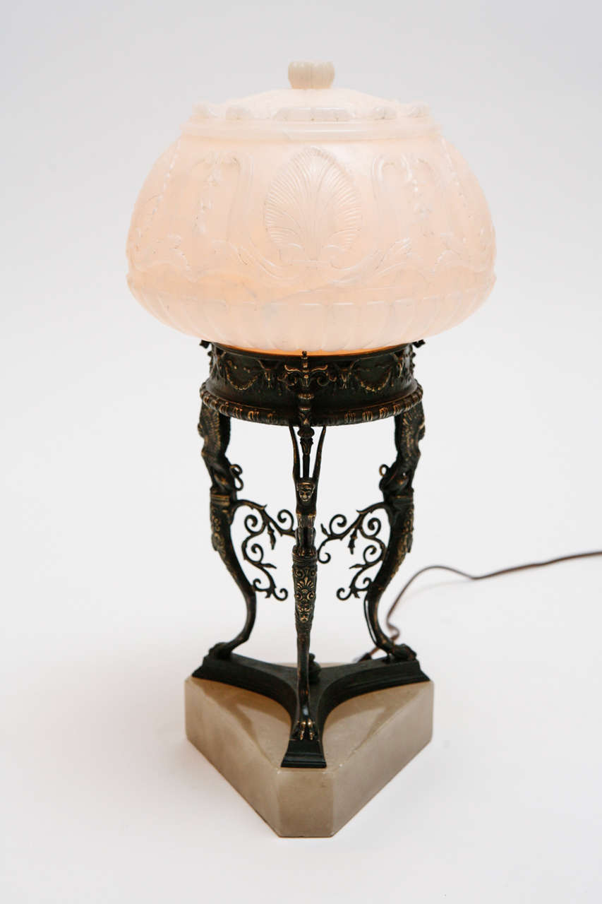 Cast Bronze & Alabaster Accent Lamp For Sale 2