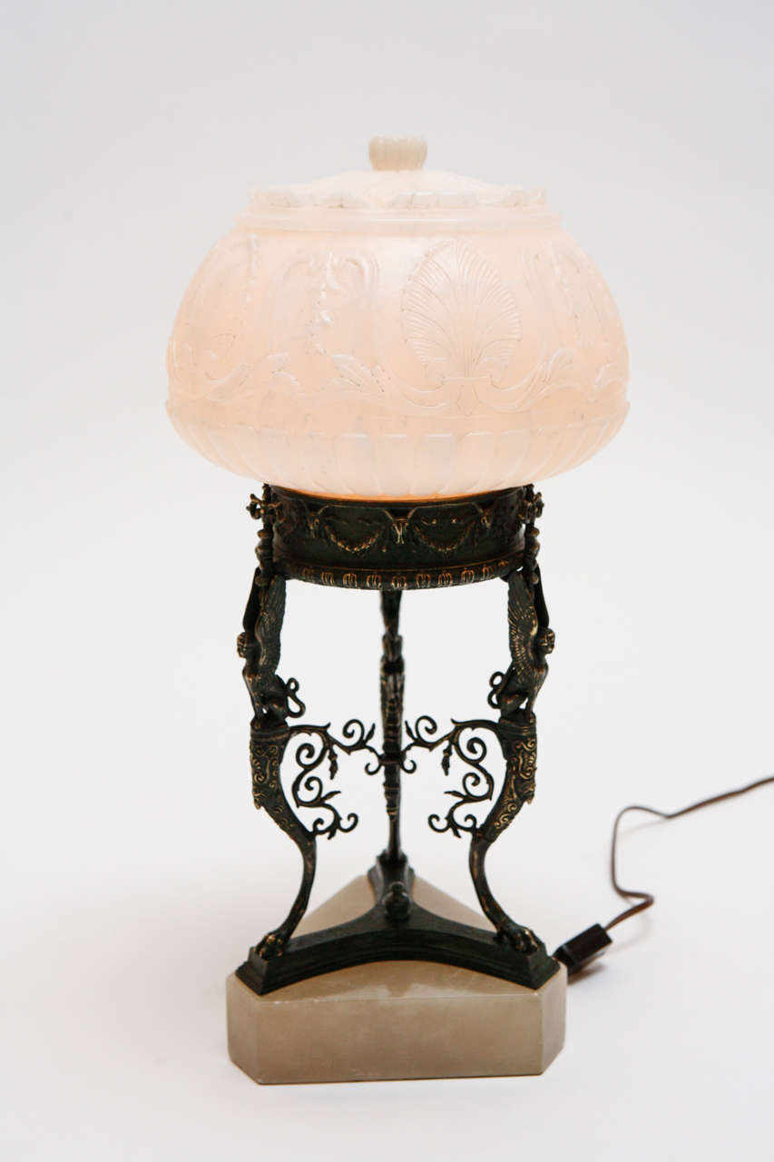 Cast Bronze & Alabaster Accent Lamp For Sale 4