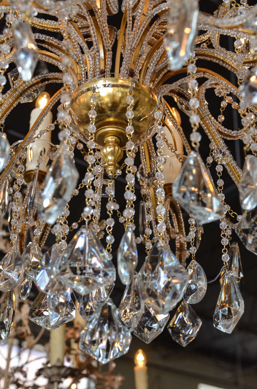 French Louis XV Style Eight-Light Crystal 19th Century, Chandelier with Gilt Armature