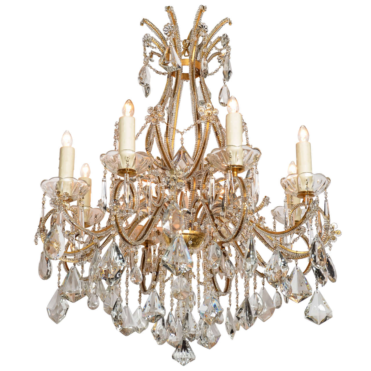 Louis XV Style Eight-Light Crystal 19th Century, Chandelier with Gilt Armature