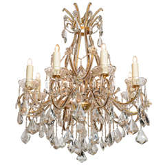 Antique Louis XV Style Eight-Light Crystal 19th Century, Chandelier with Gilt Armature