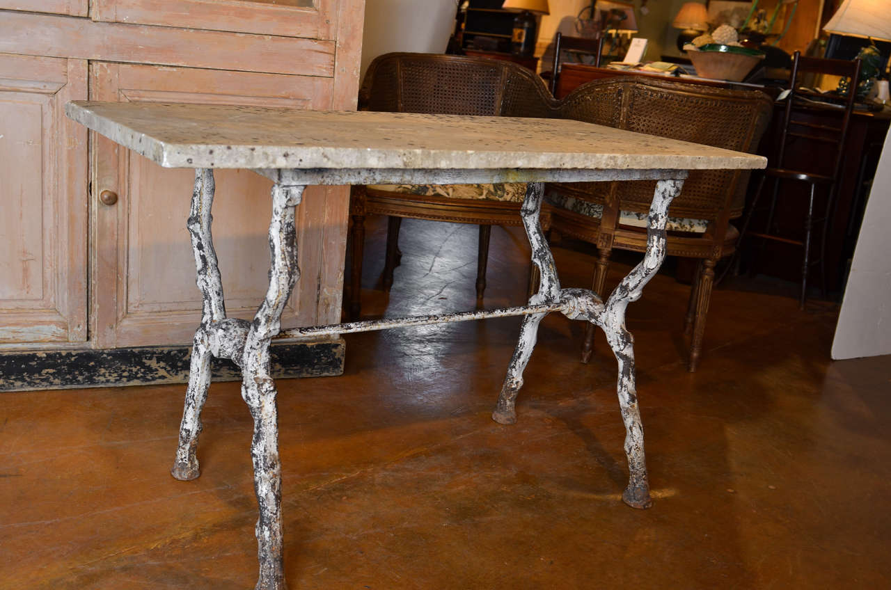 Country French 19th Century Faux-Bois Garden Table with Marble Top