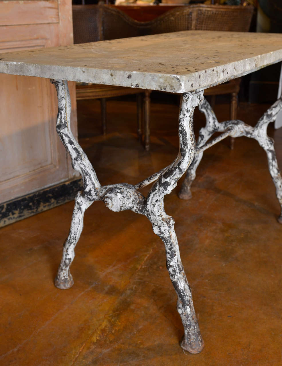 Faux Bois French 19th Century Faux-Bois Garden Table with Marble Top