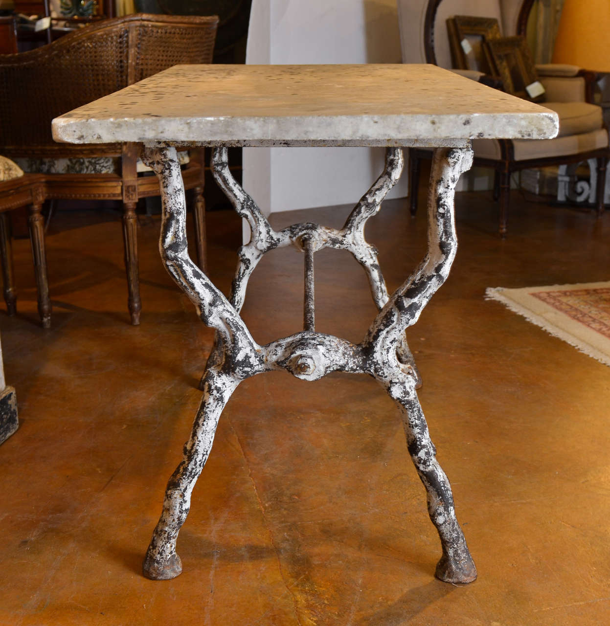French 19th Century Faux-Bois Garden Table with Marble Top In Good Condition In Atlanta, GA
