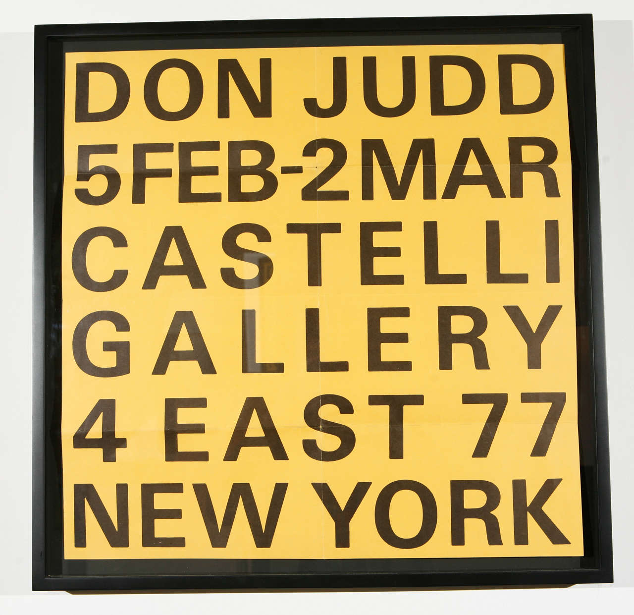 This original 1966 lithograph announcing a Donald Judd exhibition at the Leo Castelli gallery in New York City was designed by Judd himself.  Exceedingly rare, this announcement was originally folded and mailed to patrons of the Castelli