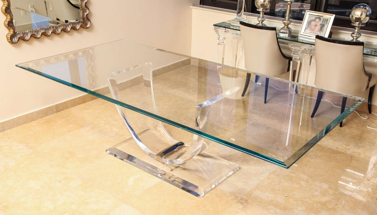 Modern Lucite and Glass Dining Table