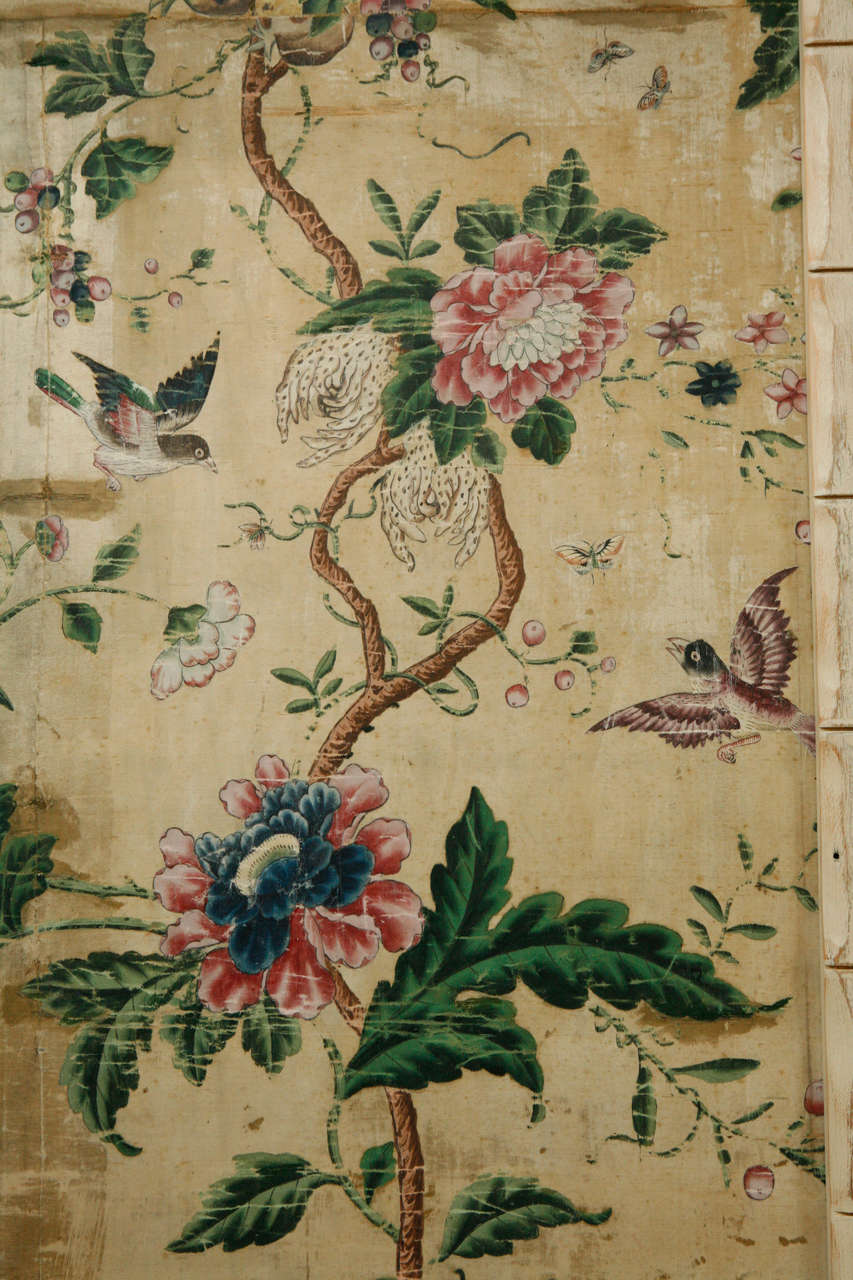 18th Century and Earlier A Pair of 18th c. Chinese Silk Panels in Faux Bamboo Frames.