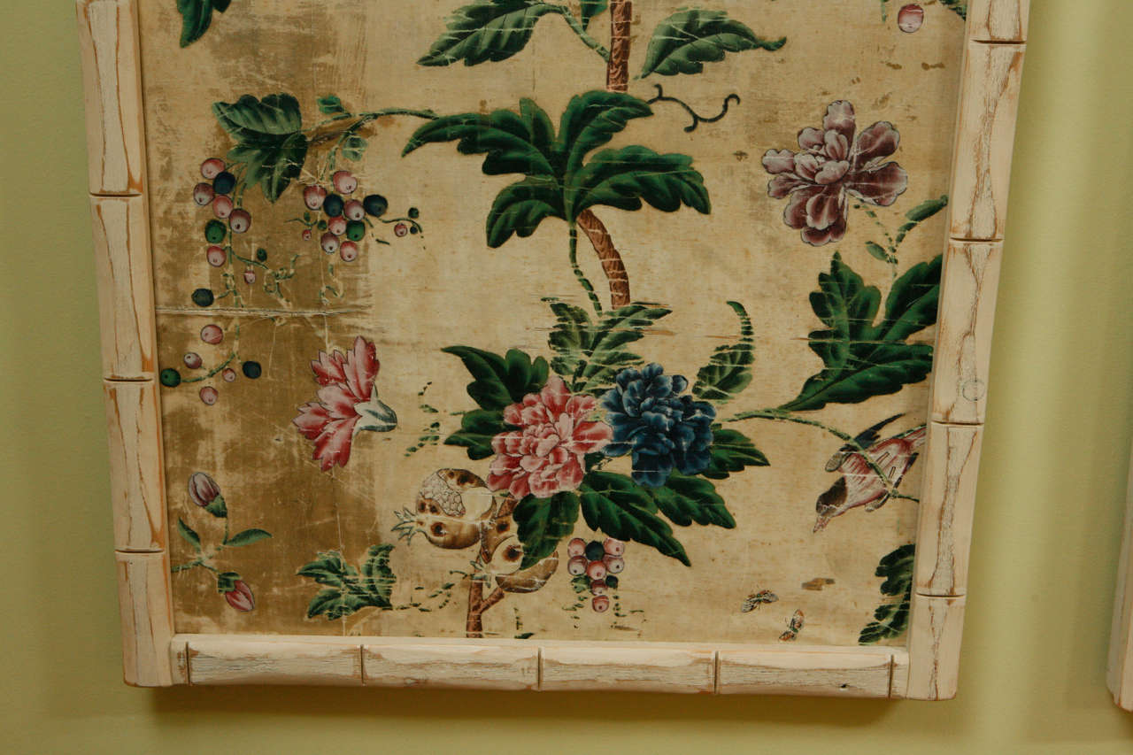 A Pair of 18th c. Chinese Silk Panels in Faux Bamboo Frames. 1