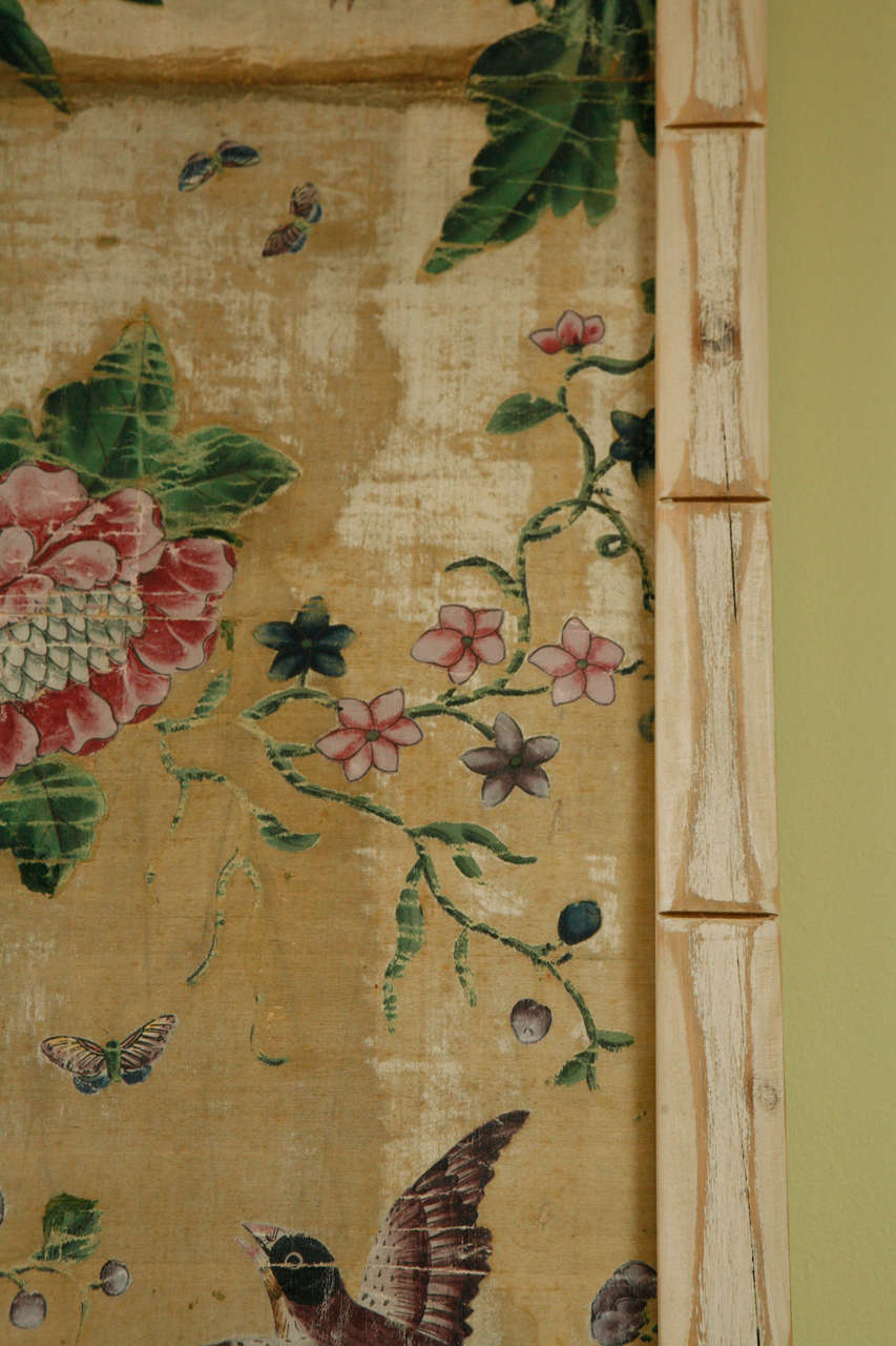 A Pair of 18th c. Chinese Silk Panels in Faux Bamboo Frames. 5