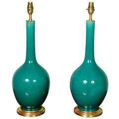 A Pair of Japanese Turquoise Vases Now Lamped