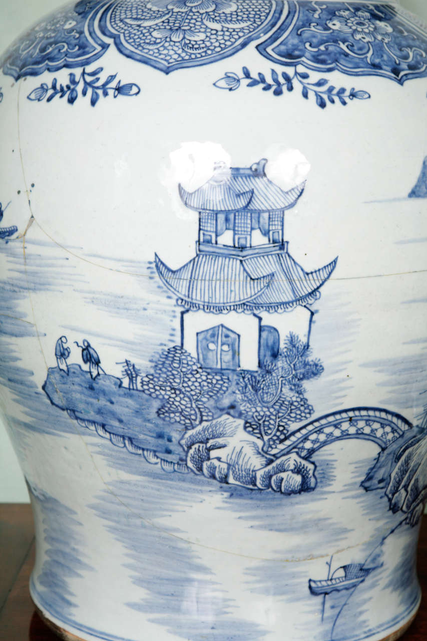 Porcelain Two Huge 18th Century Chinese Blue and White Vases