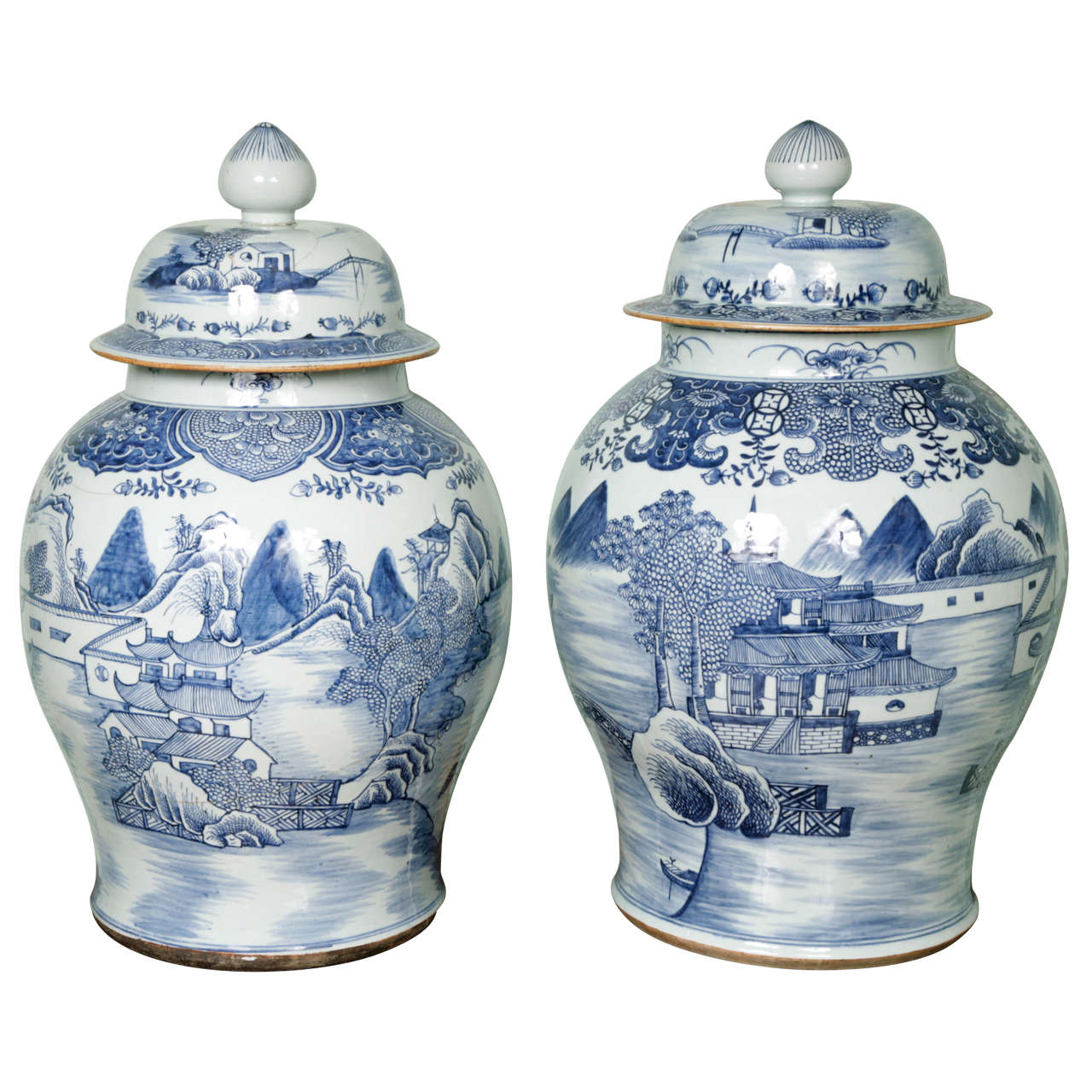 Two Huge 18th Century Chinese Blue and White Vases