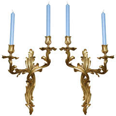 A Large Pair of 18th Century Louis XV Ormolu Wall Appliques