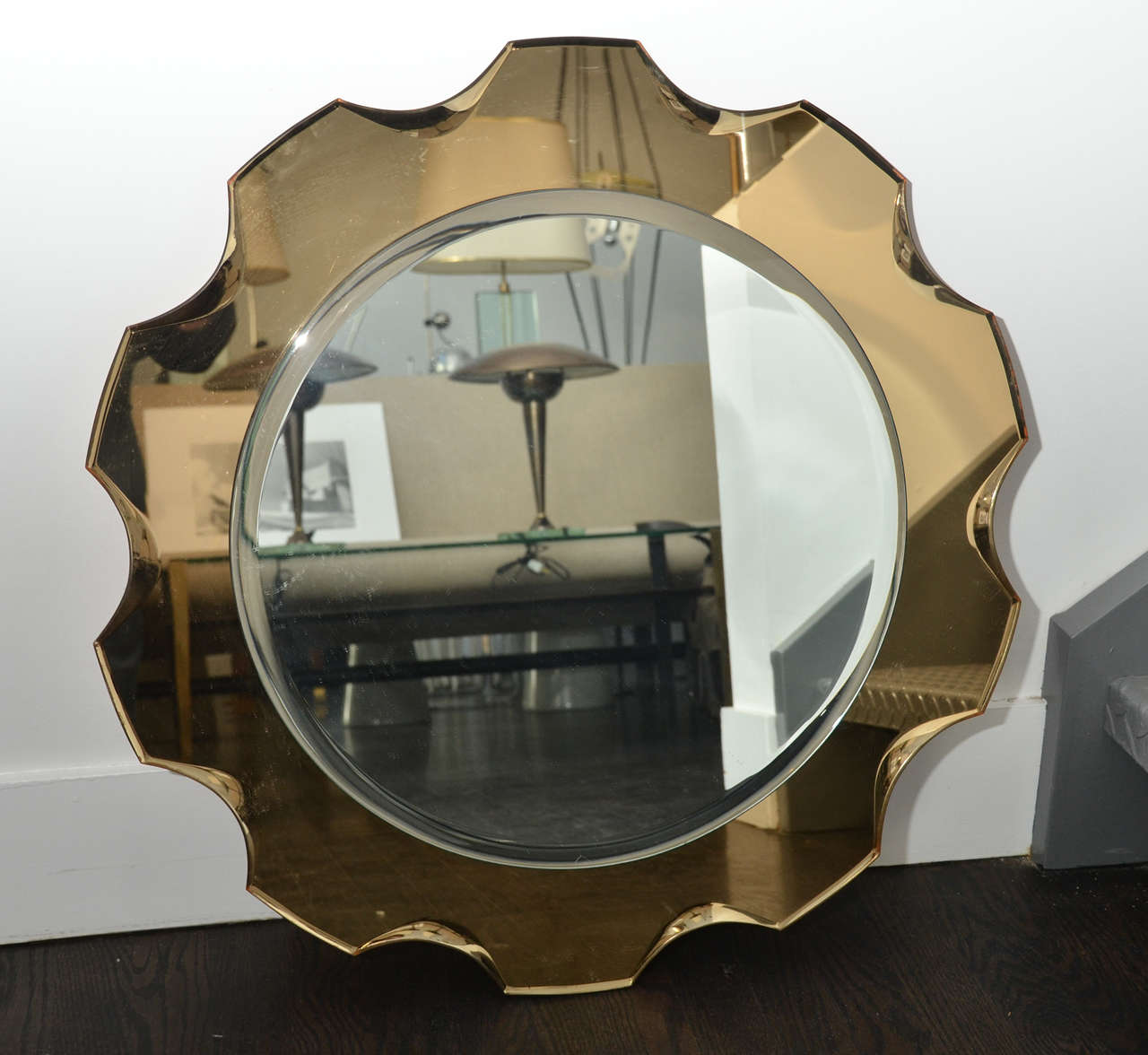 Circular Wall Mirror  with Edged Smoked Glass Frame by Crystal Art