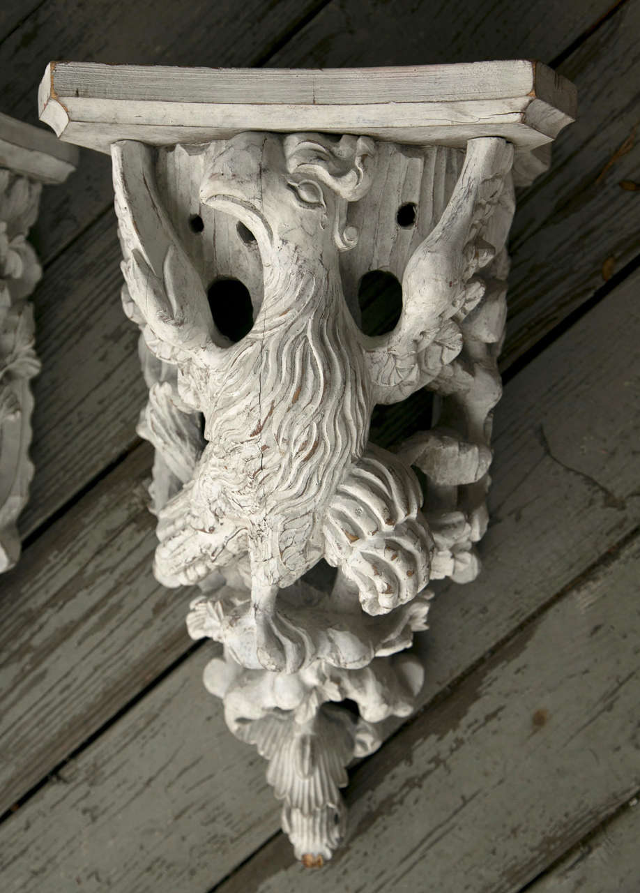Pair of Carved Wood Painted Brackets For Sale 5