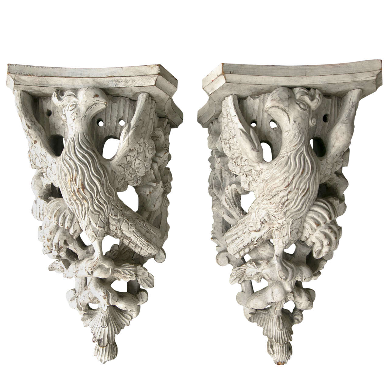 Pair of Carved Wood Painted Brackets For Sale