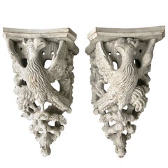Pair of Carved Wood Painted Brackets