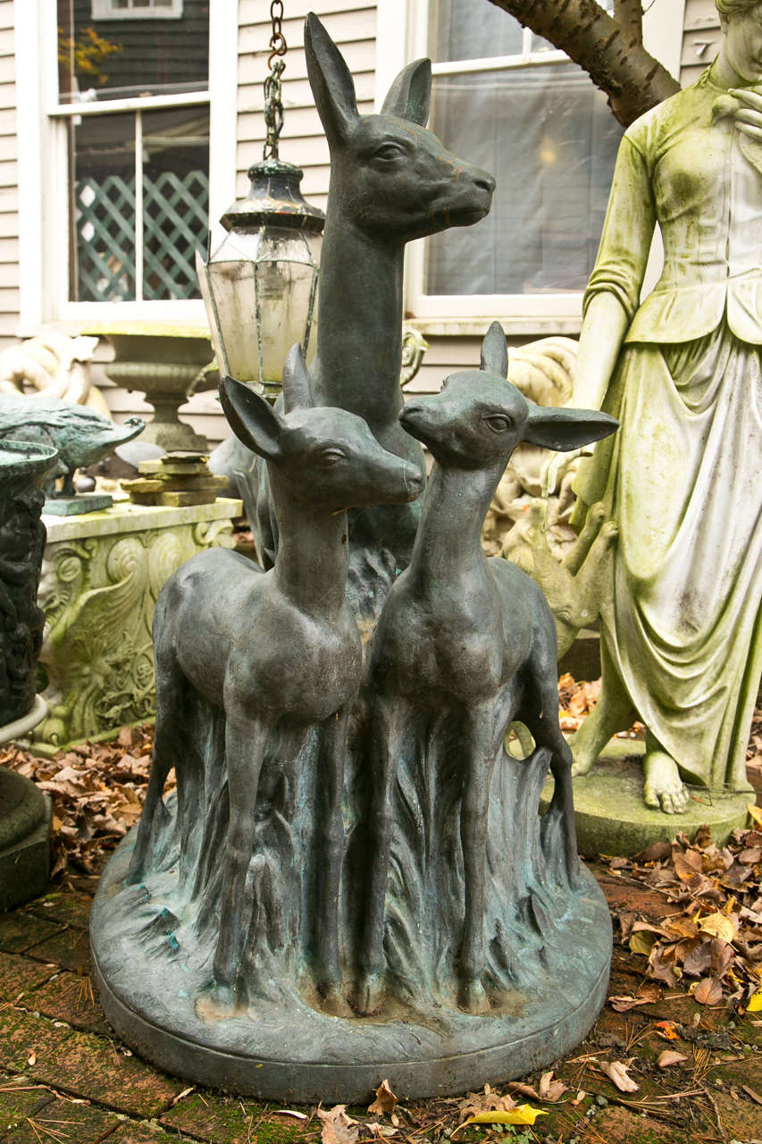 20th Century Bronze Doe and Her Fawns