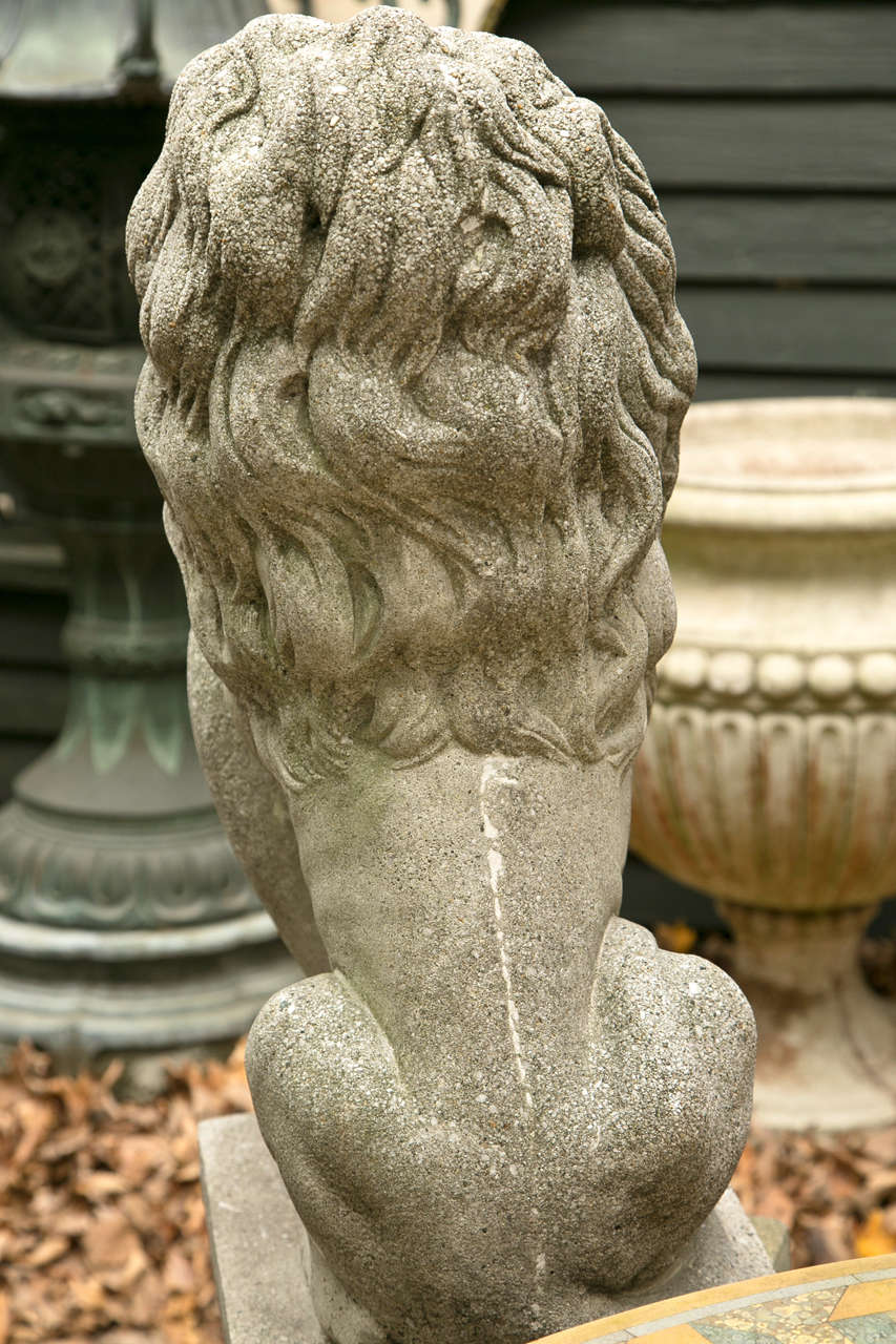 Pair Seated Cast Concrete Lions with Shields For Sale at 1stdibs
