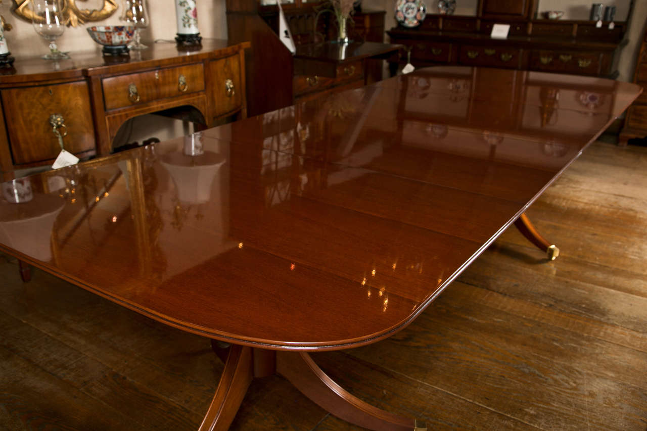 British Custom Mahogany Double Pedestal Dining Table For Sale
