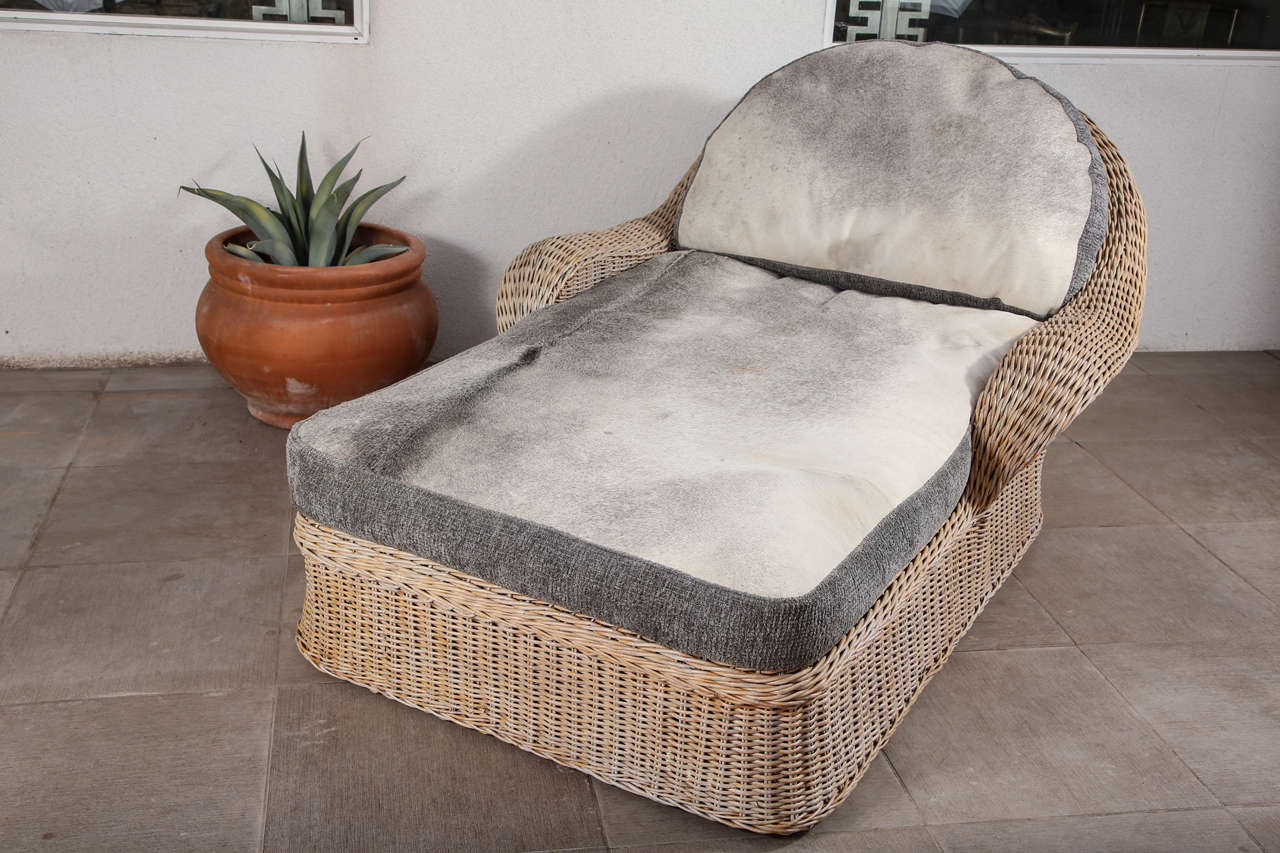 American Rattan Chaise with Cowhide upholstery