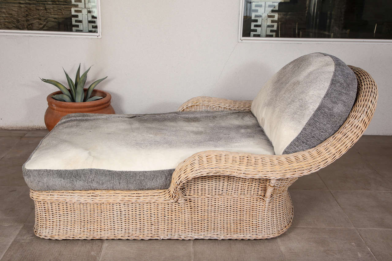 Rattan Chaise with Cowhide upholstery 2