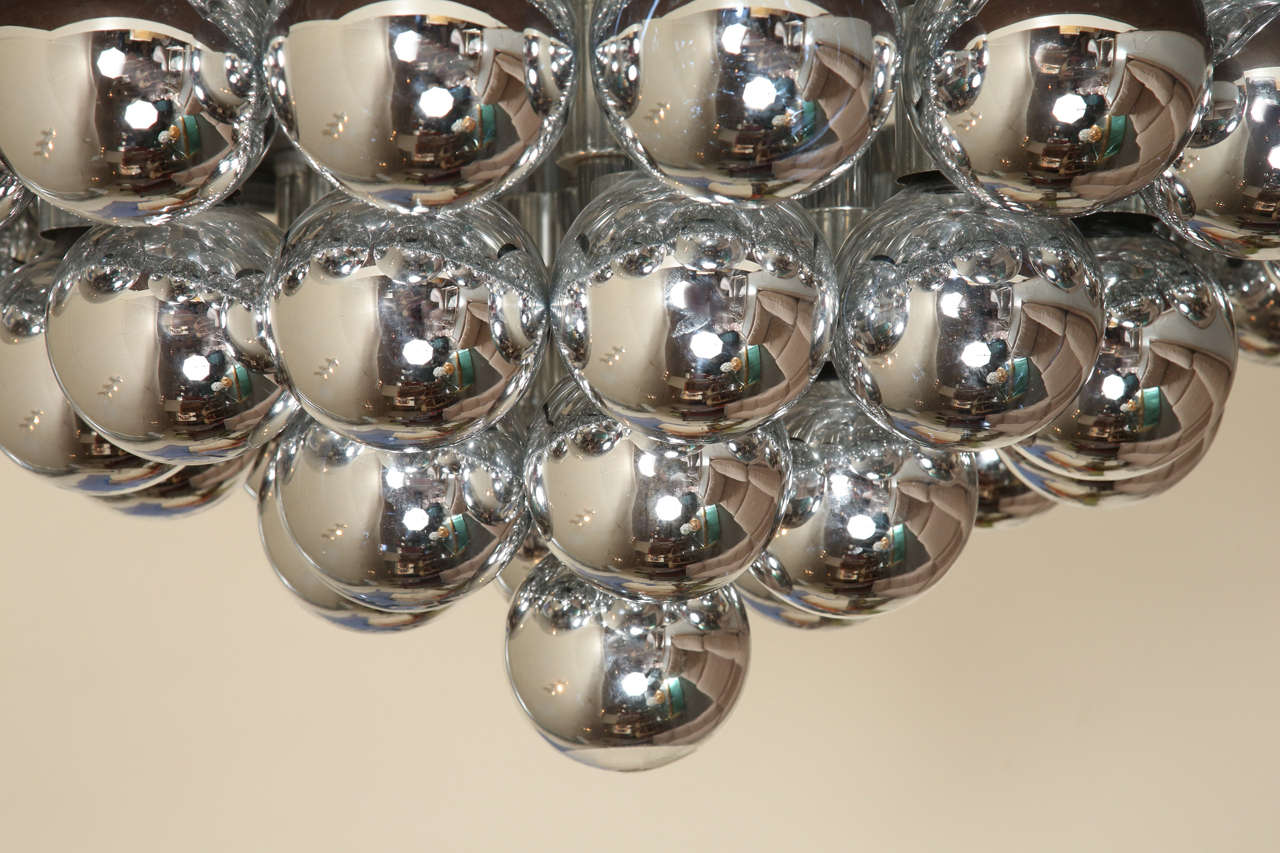 Spectacular Flush Mount Chandelier With Huge Chromed Light Bulbs In Good Condition In New York, NY