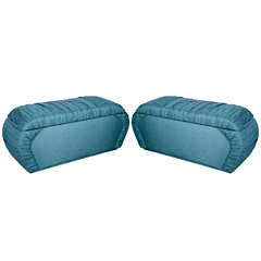 Lovely Pair of Upholstered Ottomans with Storage Compartments