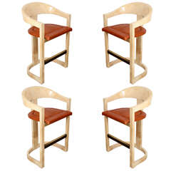 Vintage Set Of 4 Karl Springer "Onassis" Bar Stools