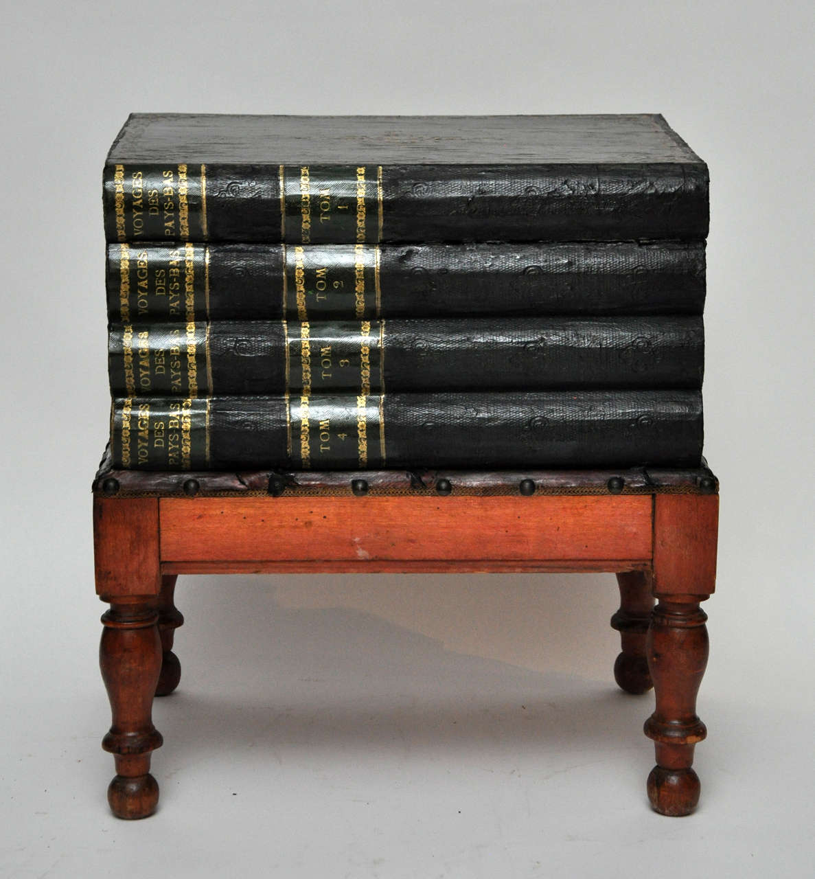 French Cartonnage Book Box Table on Stand circa 1860