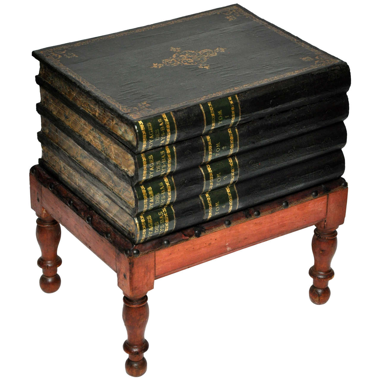 French Cartonnage Book Box Table on Stand circa 1860