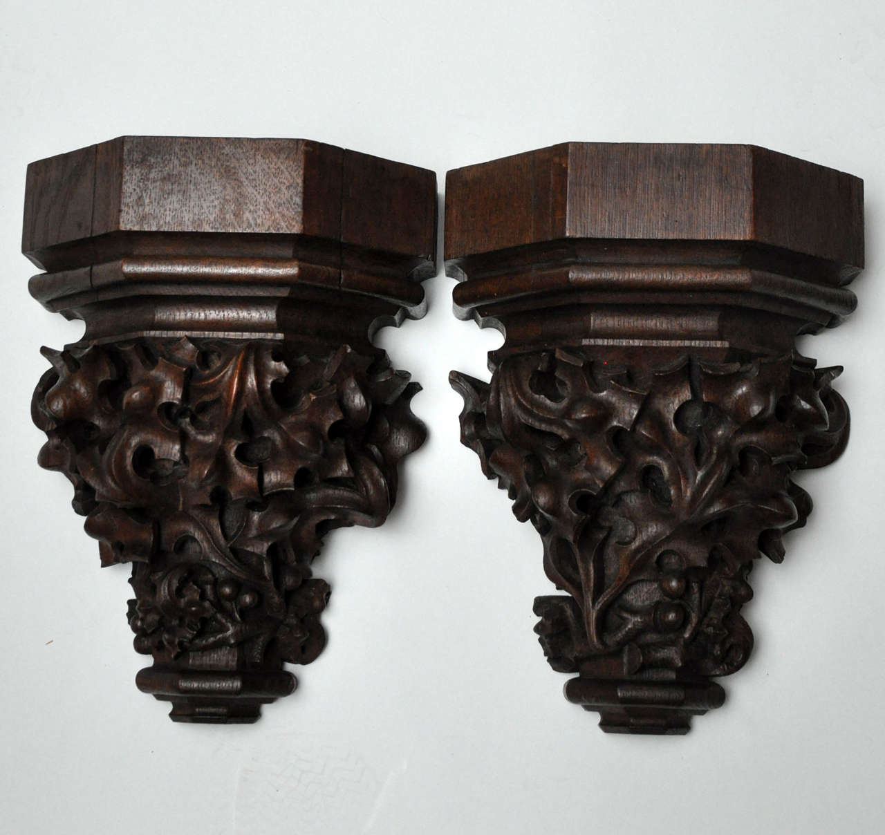 Pair Carved Oak Brackets, German, Circa 1900