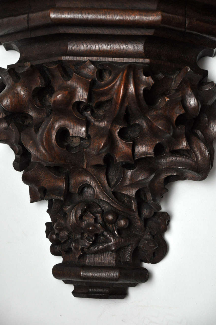 Black Forest Pair German Carved Oak Brackets Circa 1900