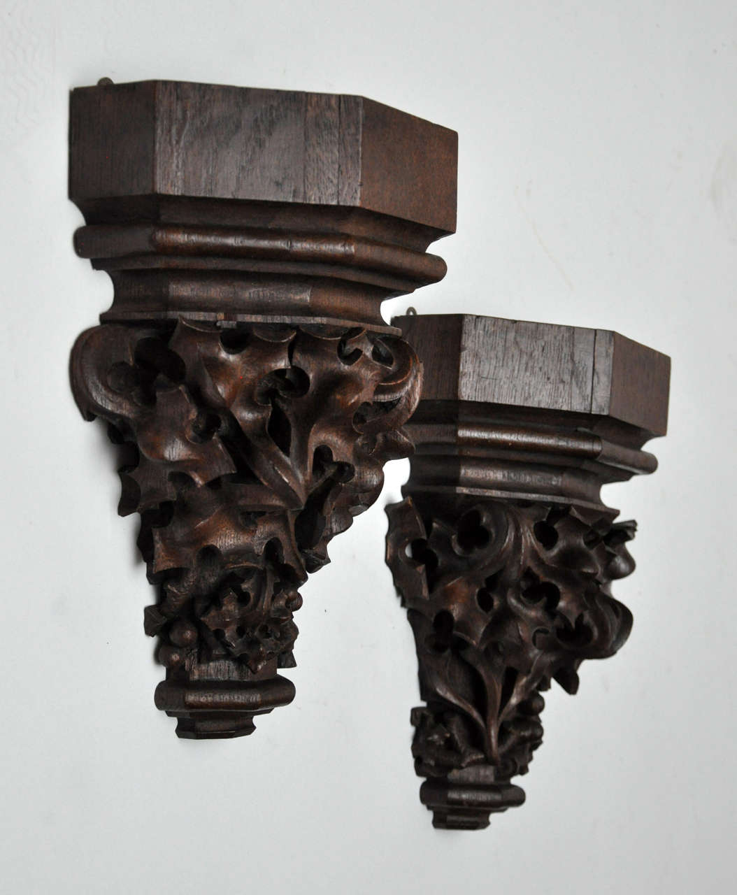 Pair German Carved Oak Brackets Circa 1900 1