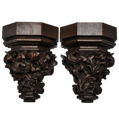 Pair German Carved Oak Brackets Circa 1900