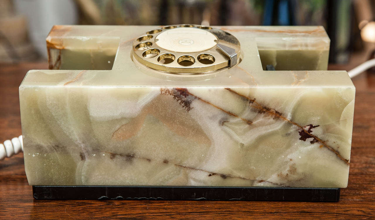 Mid century Italian green onyx telephone set In Good Condition For Sale In Toronto, ON
