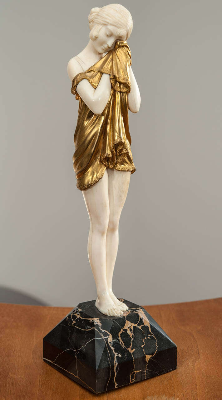 Petite pleureuse,  chryselephantine bronze dore sculpture by Demeter Chiparus, edited by Etling Paris. Signed.