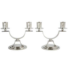 A Pair of Art Deco Sterling Silver Candelabra