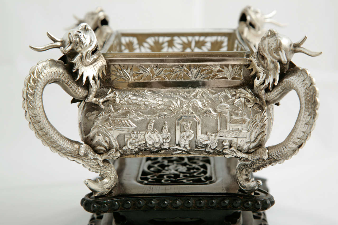 Women's Chinese Export Silver Jardiniere For Sale
