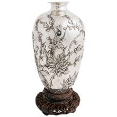 Large Chinese Export Silver Vase