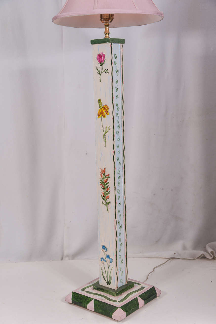 Hand-Painted Wooden Floor Lamp by Artist Anne Vaughn For Sale 1