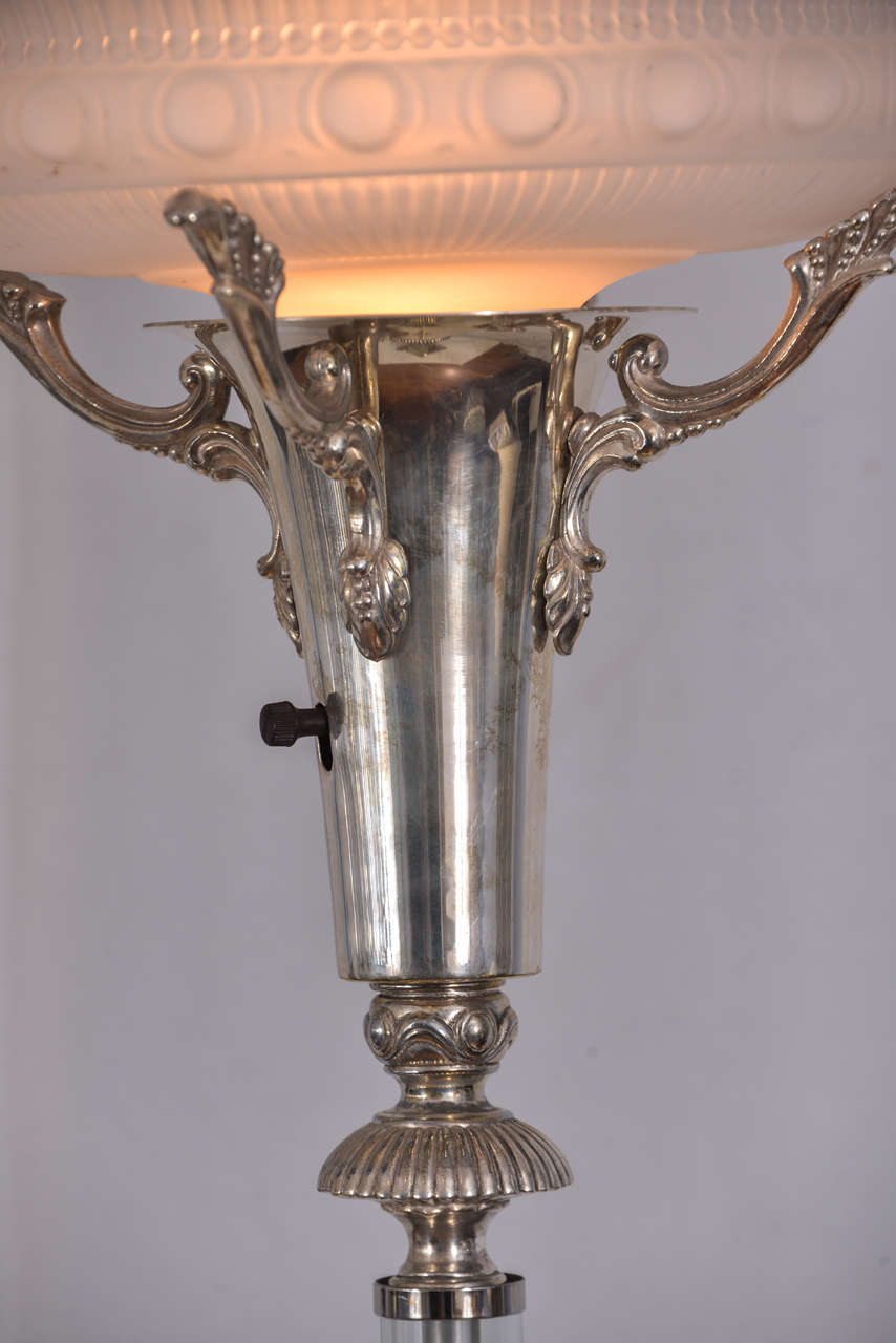 Silver Plated Torchiere Floor Lamp In Excellent Condition In Austin, TX