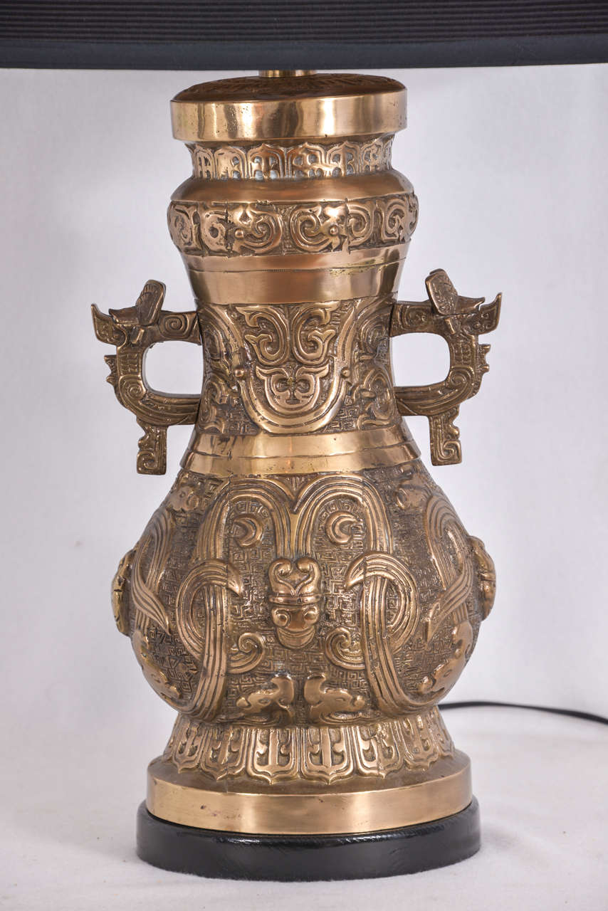 Chinese Pair of Bronze Asian Temple Jars as Lamps