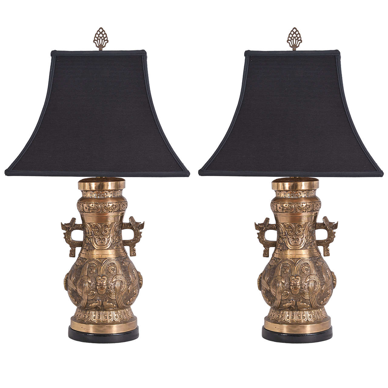 Pair of Bronze Asian Temple Jars as Lamps
