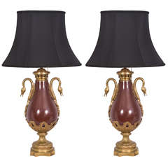 Pair of Classic Table Lamps, Cast Brass Fittings