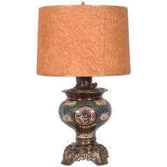 Antique Restored Asian Cloisonné, Electrified Oil Lamp