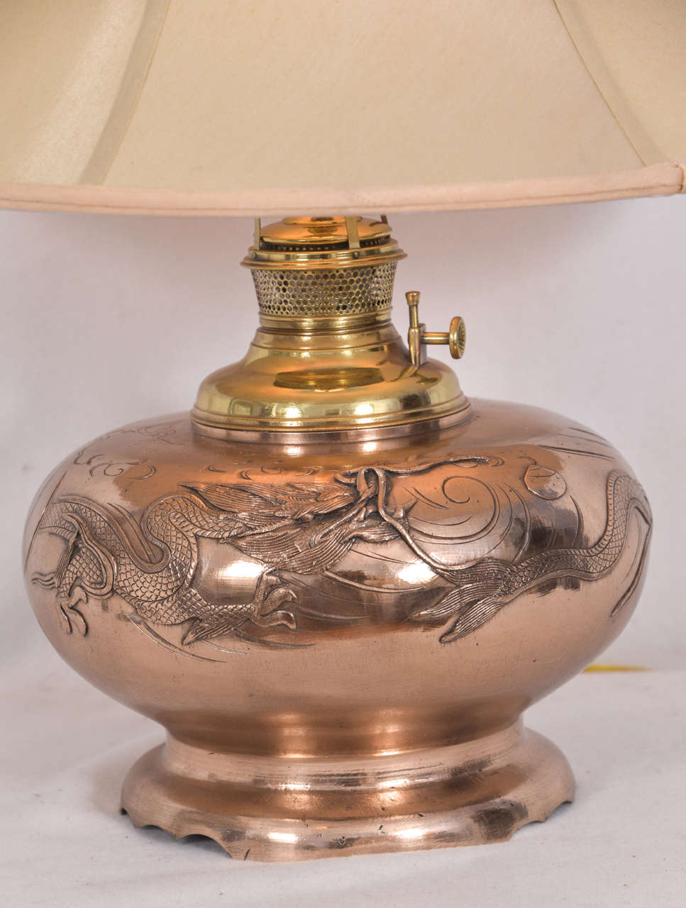 Chinese Export Cast Copper, Asian Design Converted Oil Lamp For Sale