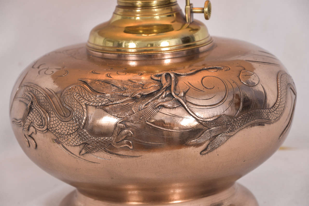 Central Asian Cast Copper, Asian Design Converted Oil Lamp For Sale