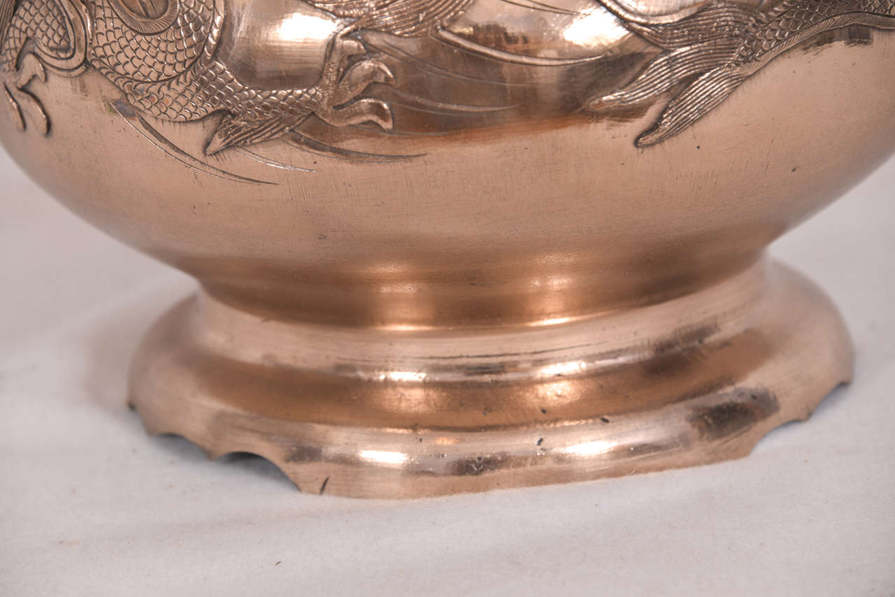 Cast Copper, Asian Design Converted Oil Lamp In Excellent Condition For Sale In Austin, TX